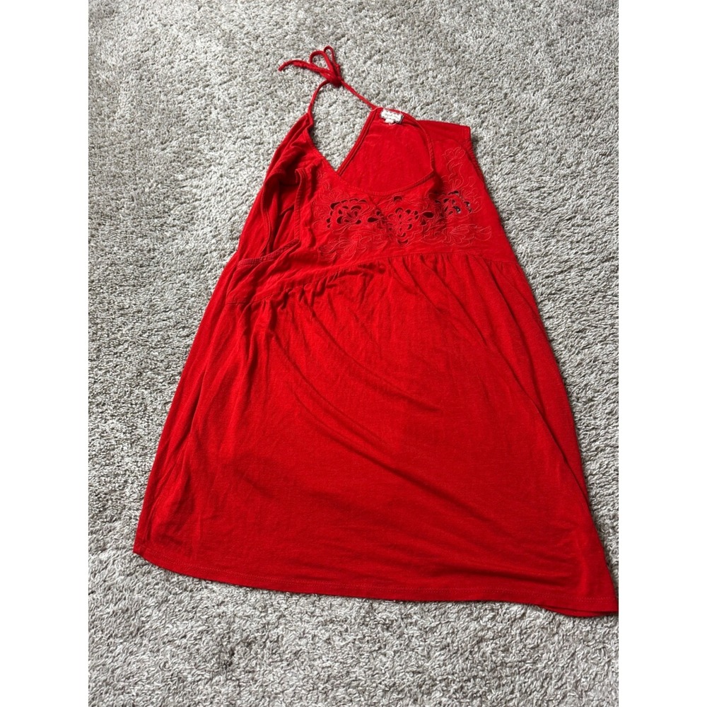 EyeShadow Red Halter Top Floral Embroidered Eyelet Sleeveless Babydoll Small
